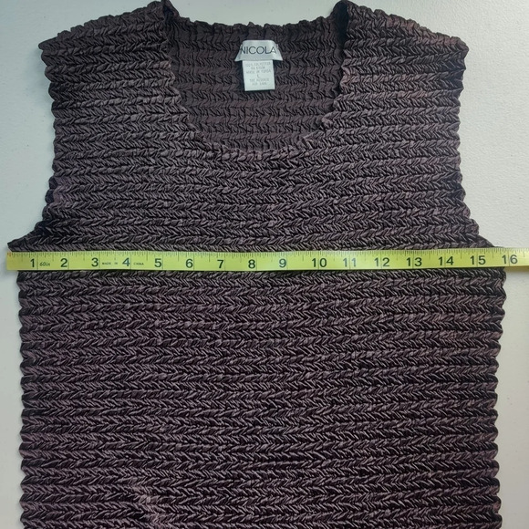 NICOLA Vintage Y2K Dark Brown Popcorn Crinkle Stretch Sleeveless Tank Top L - Picture 5 of 8